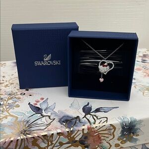 Swarovski Silver Necklace with Red and Pink Accents